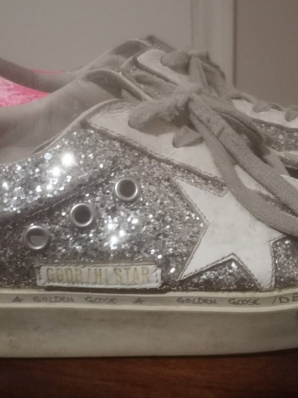 Golden Goose Hi-Star women’s size 37 (US 7) silver glitter pink small platform - Picture 5 of 14